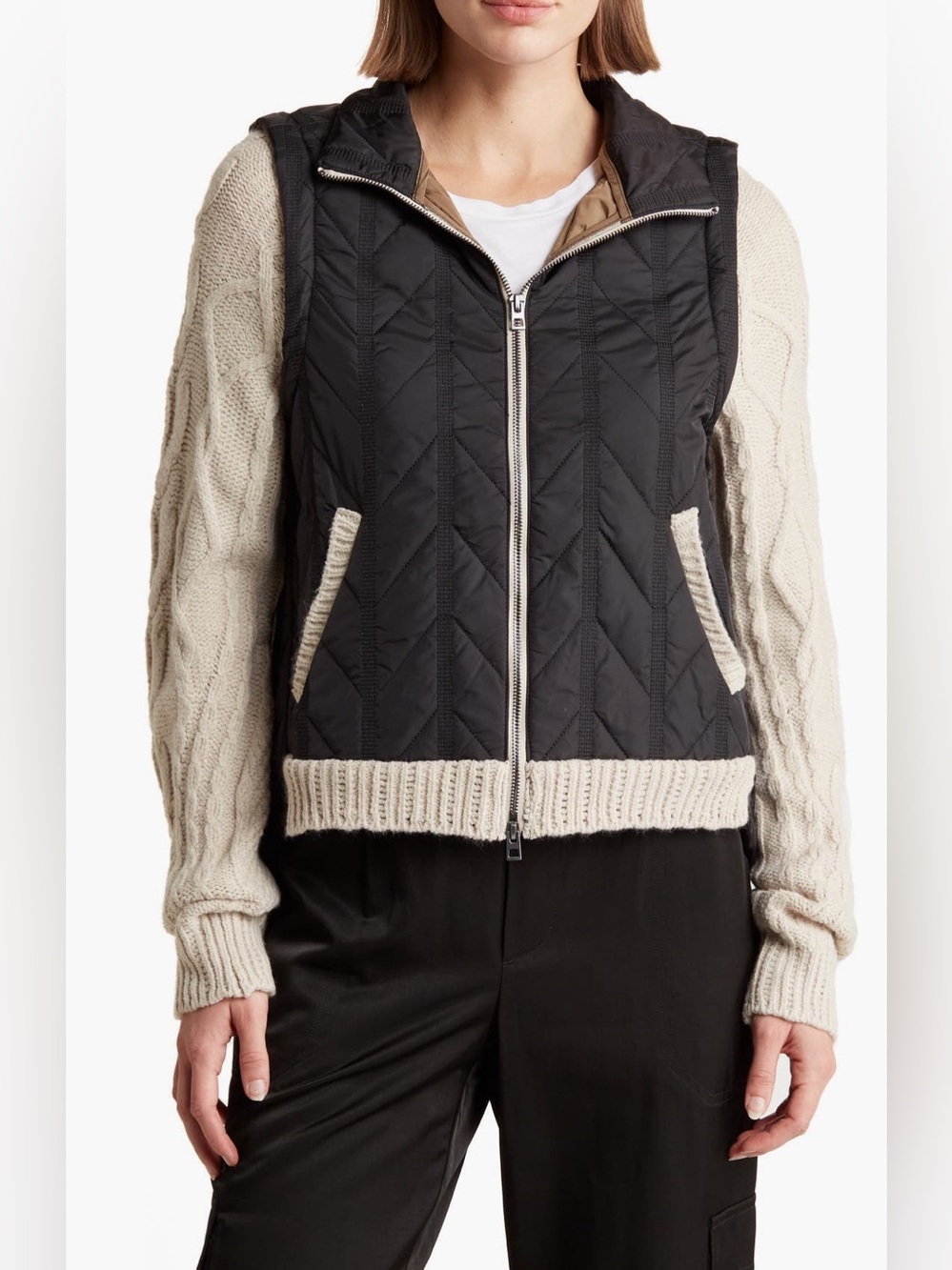 NWT Democracy Mock Neck Quilted Twofer Jacket